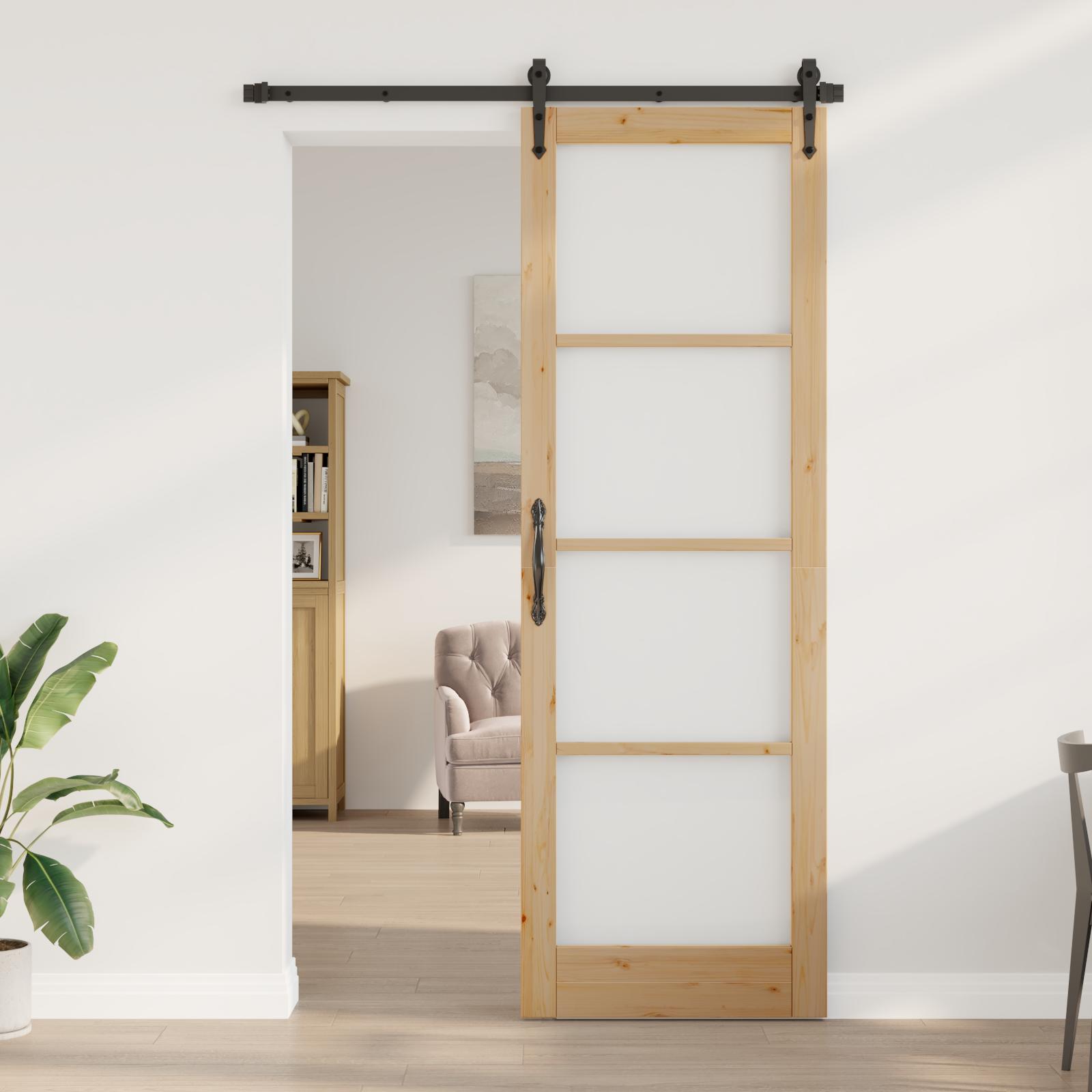 Indvendig Dør med Glas "ORKDAL" 78x232x4 cm Massiv Træ Fyr