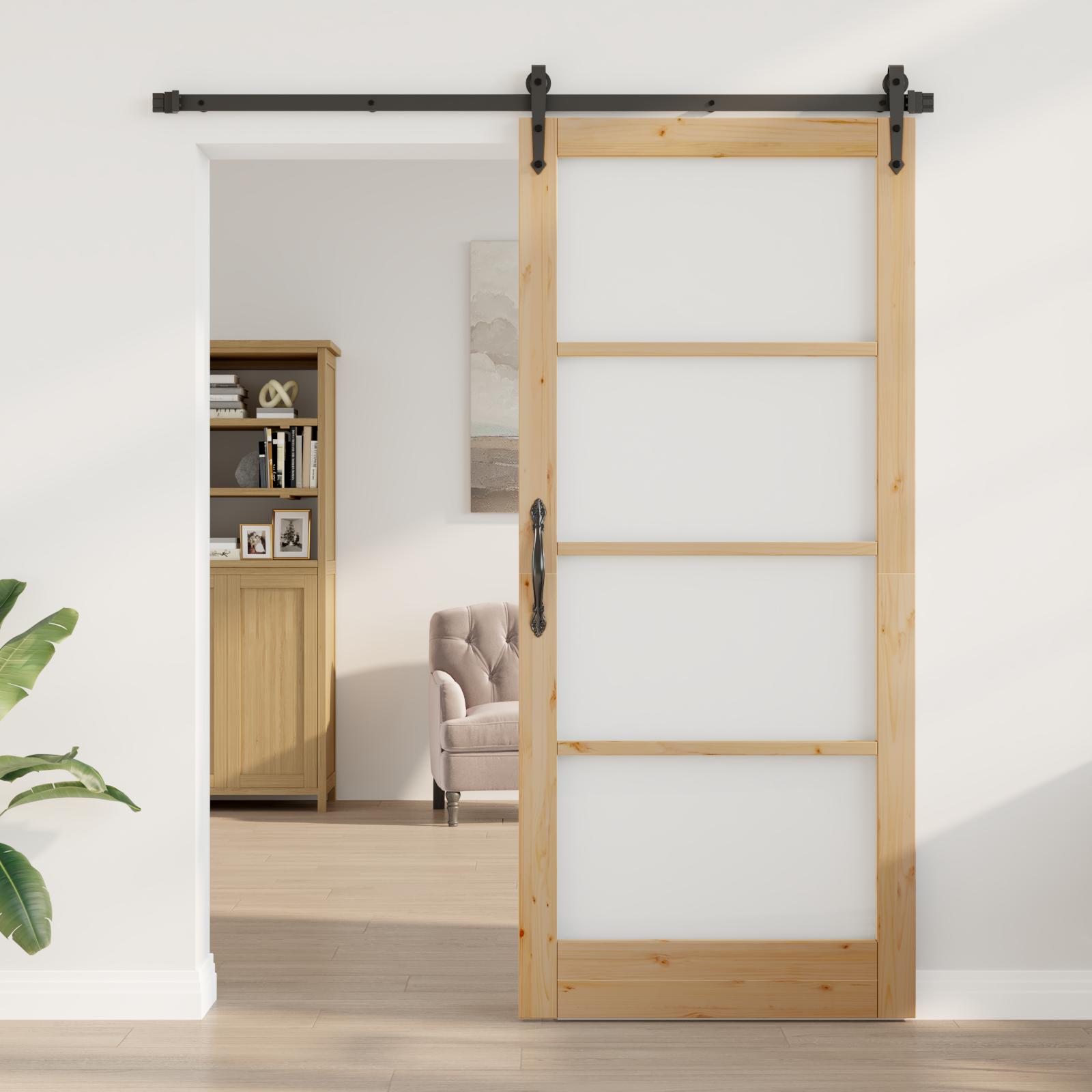 Indvendig Dør med Glas "ORKDAL" 93x211x4 cm Massivt Træ Fyr