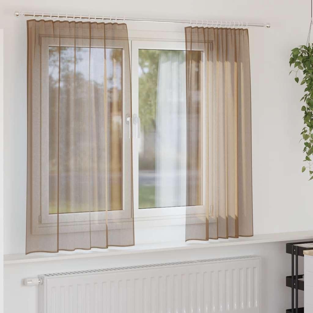 Voile-gardiner med stanglommer, 2 stk - lysebrun 140×140 cm billede