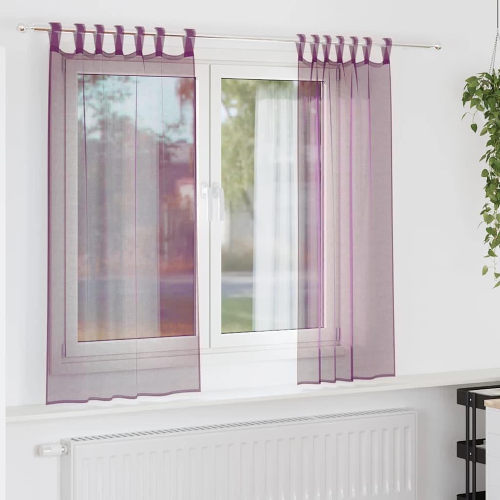 Voile-gardiner med stanglommer 2 stk - lilla, 140 × 175 cm