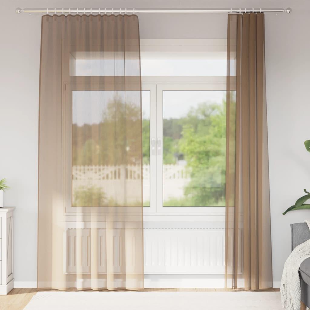 Voile-gardiner med stanglommer 2 stk - lysebrun 140×225 cm billede