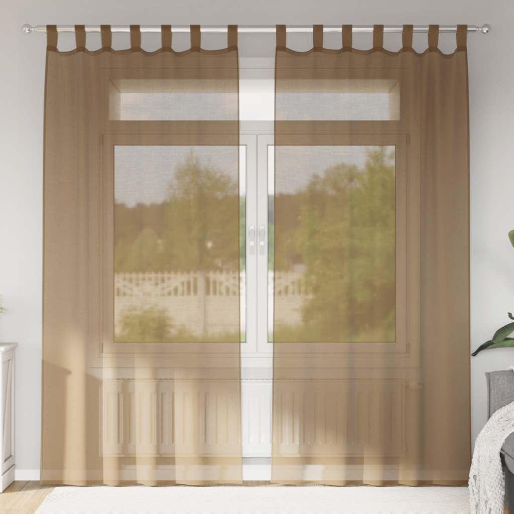 Voile-gardiner med løkker 2 stk. 140x225 cm lysebrun