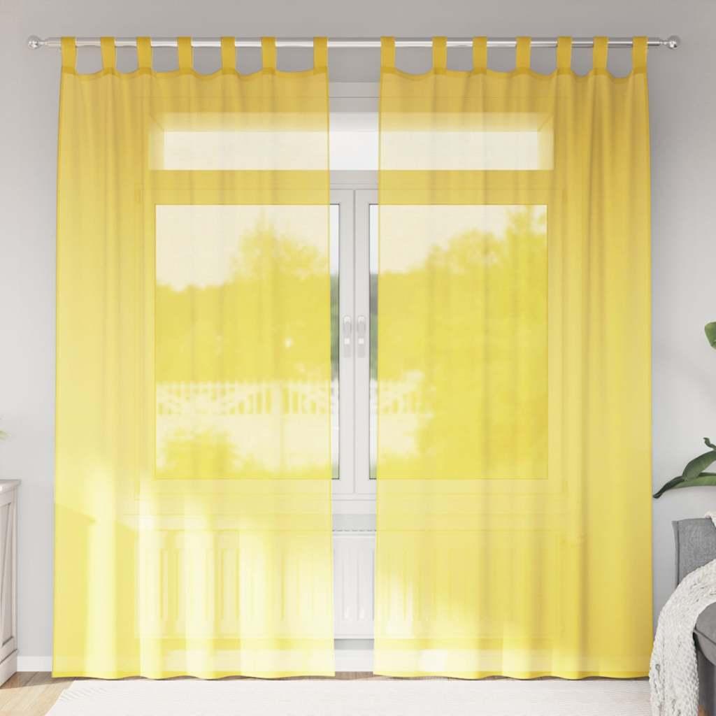 Voile-gardiner med løkker 2 stk. 140x225 cm gul