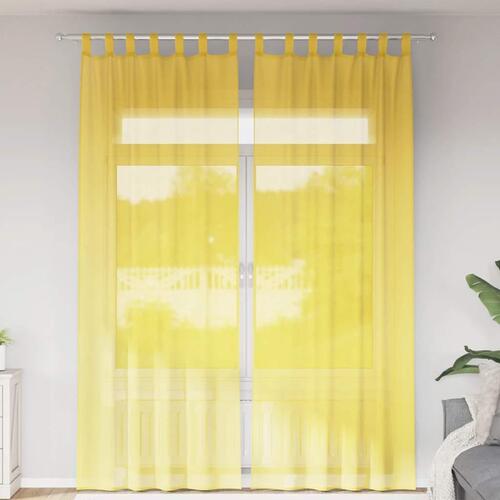 Voile-gardiner med stanglommer 2 stk gul