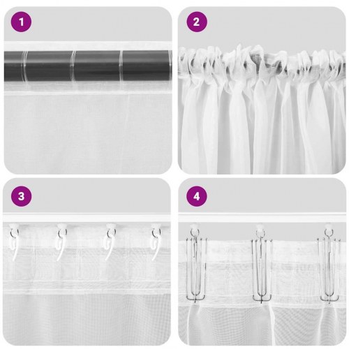 Voile-gardiner med stanglommer 2 stk. cremefarvet