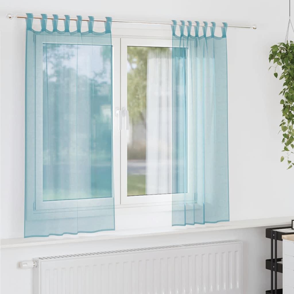 Voile-gardiner med stanglommer 2 stk turkis