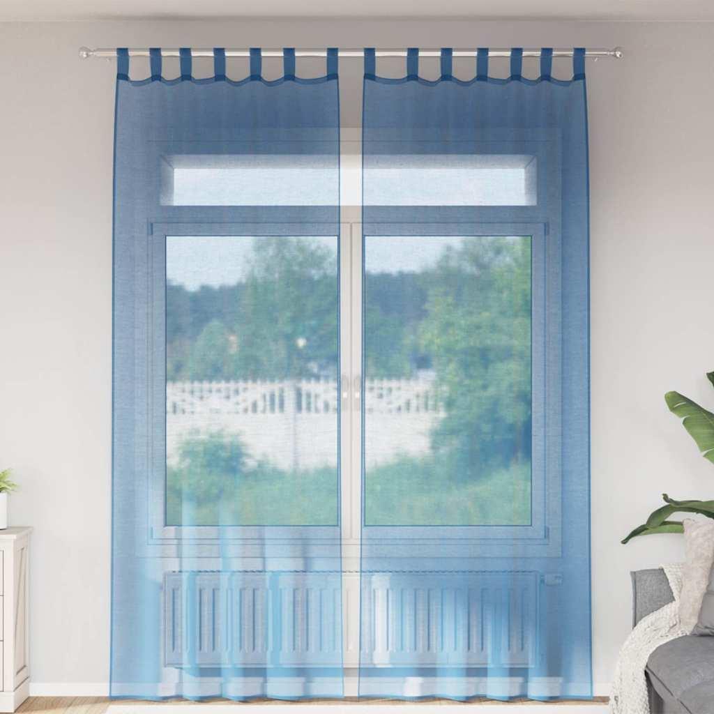 Voile-gardiner med stanglommer - 2 stk, kongeblå 140×260 cm billede
