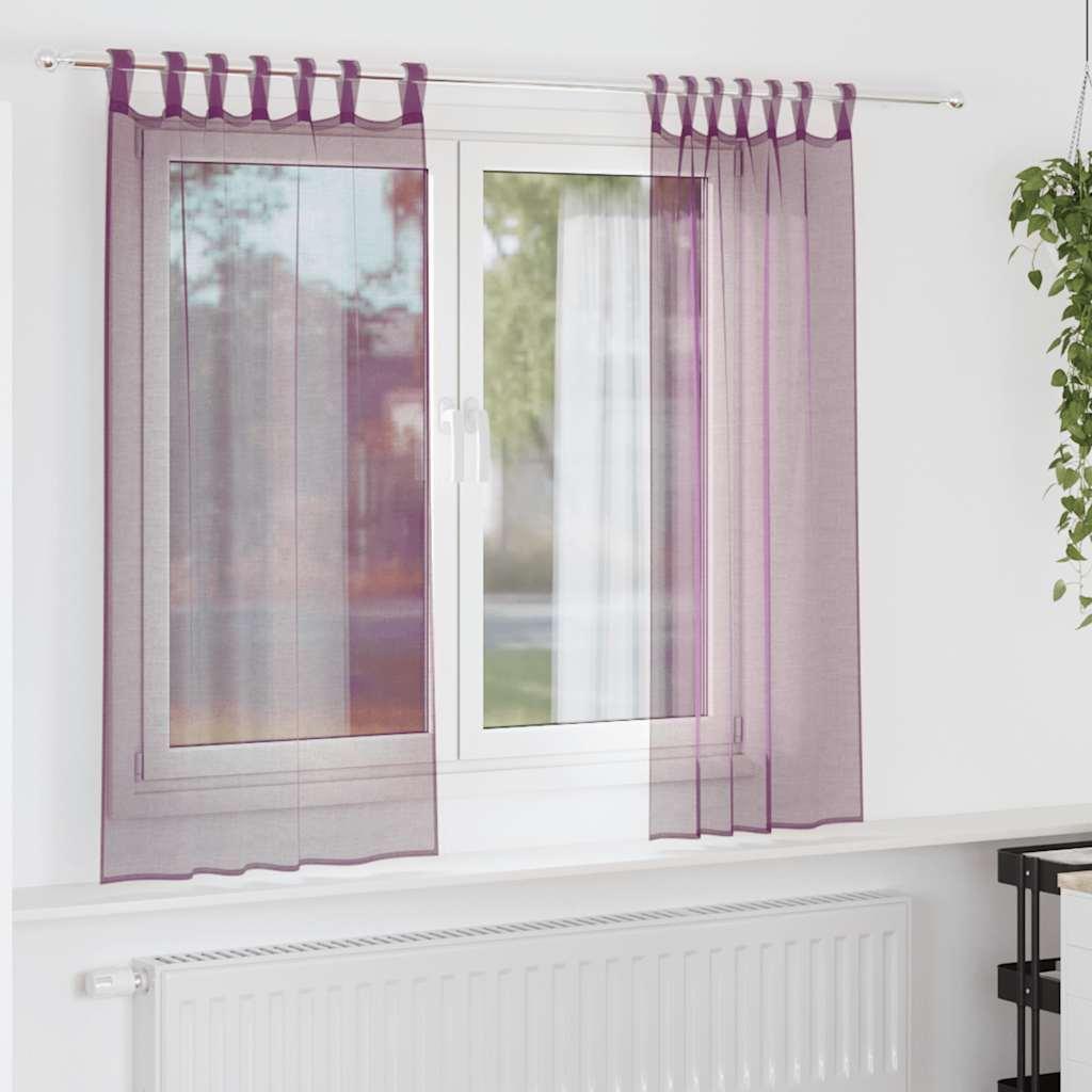 Voile-gardiner med stanglommer 2 stk - lilla, 140 × 140 cm