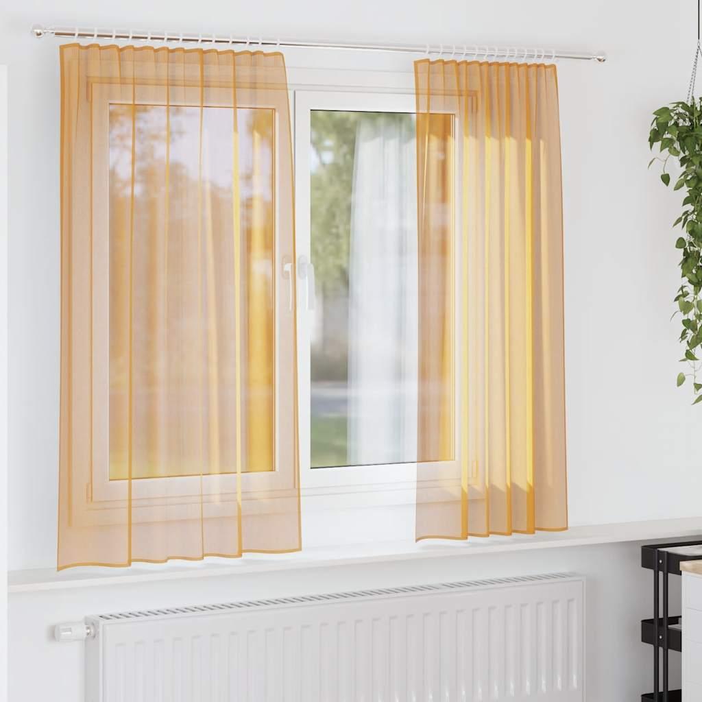 Voile-gardiner med stanglommer, 2 stk. - orange, 140 × 140 cm