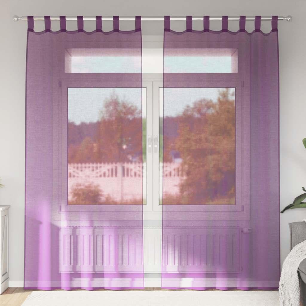 Voile-gardiner med stanglommer - 2 stk, lilla 140 × 245 cm