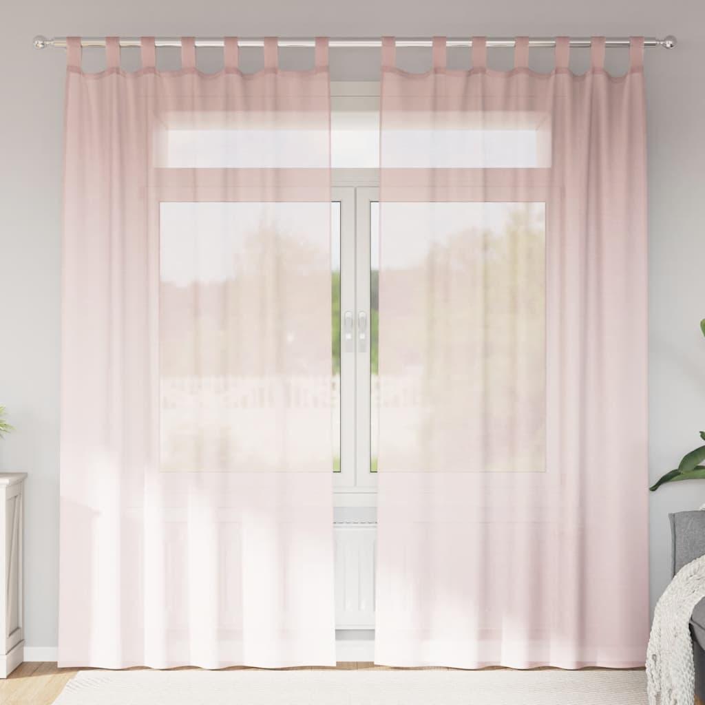Voile-gardiner med løkker 2 stk. 140x225 cm lyserød