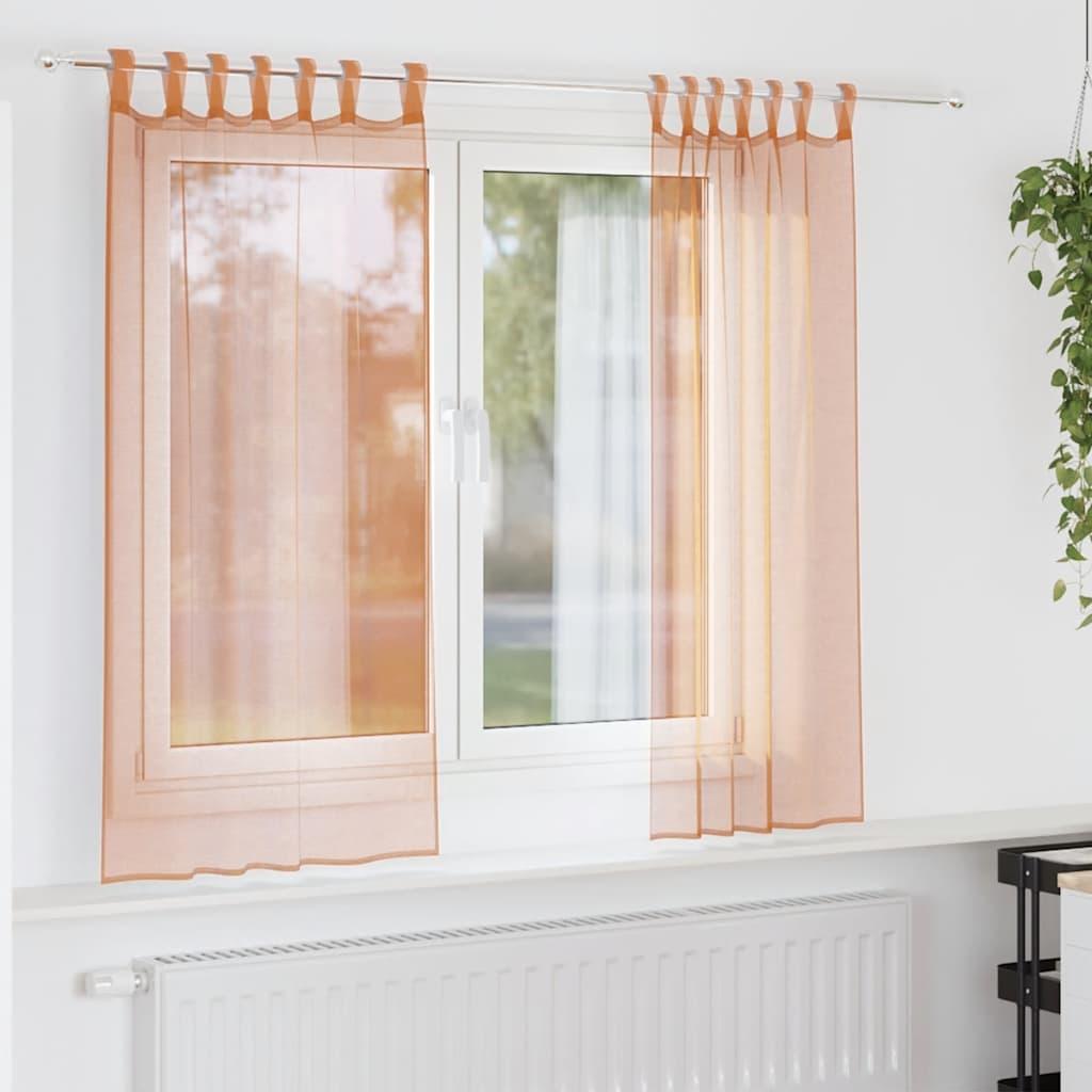 Voilegardiner med stanglommer - terrakotta, 2 stk., 140 x 140 cm