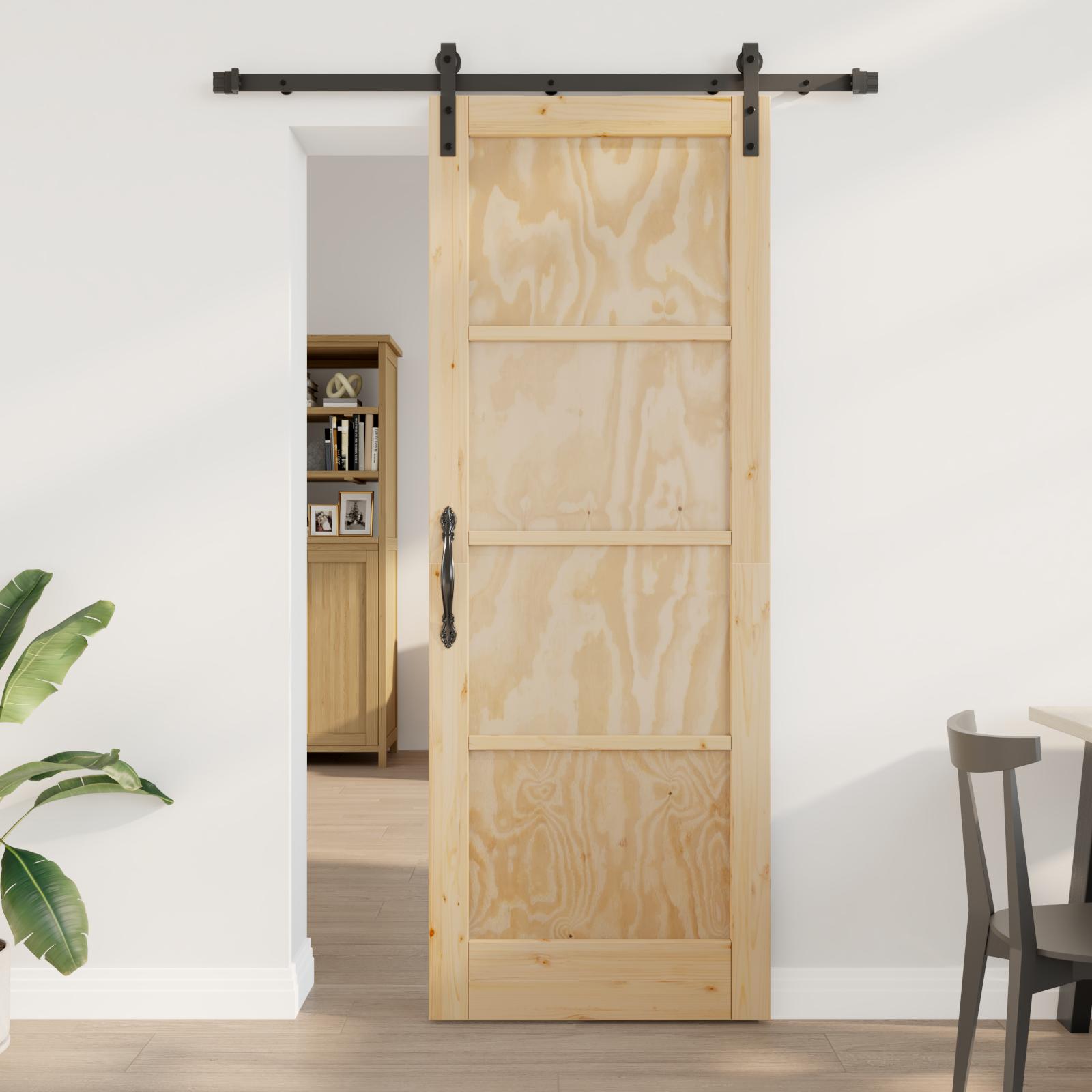 Glidende Dør med Udstyrs Sæt 78x211 cm Solid Træ Fyr