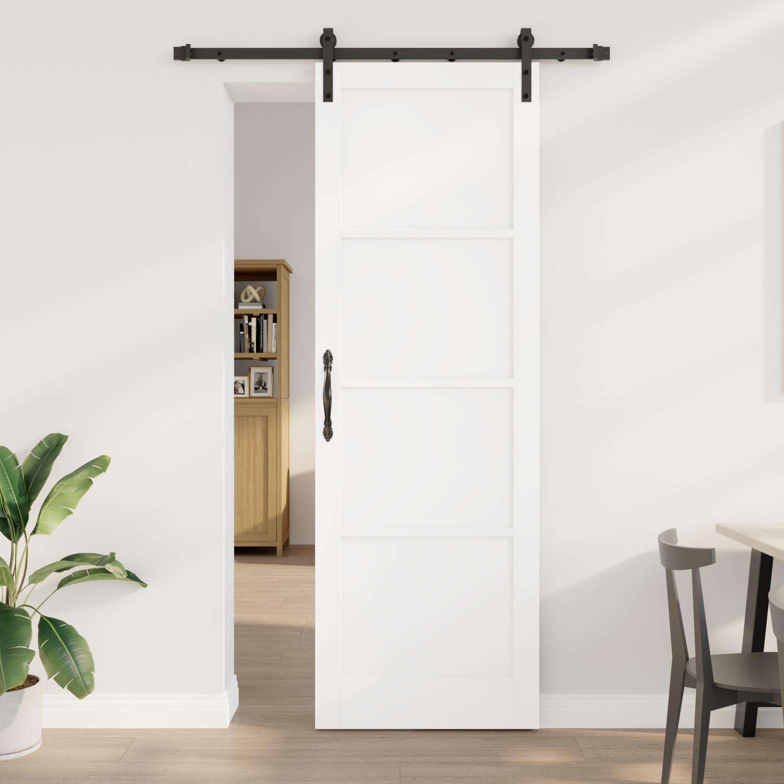 Glidende Dør med Hardware Sæt Hvid 78x232 cm Solid Fyrretræ