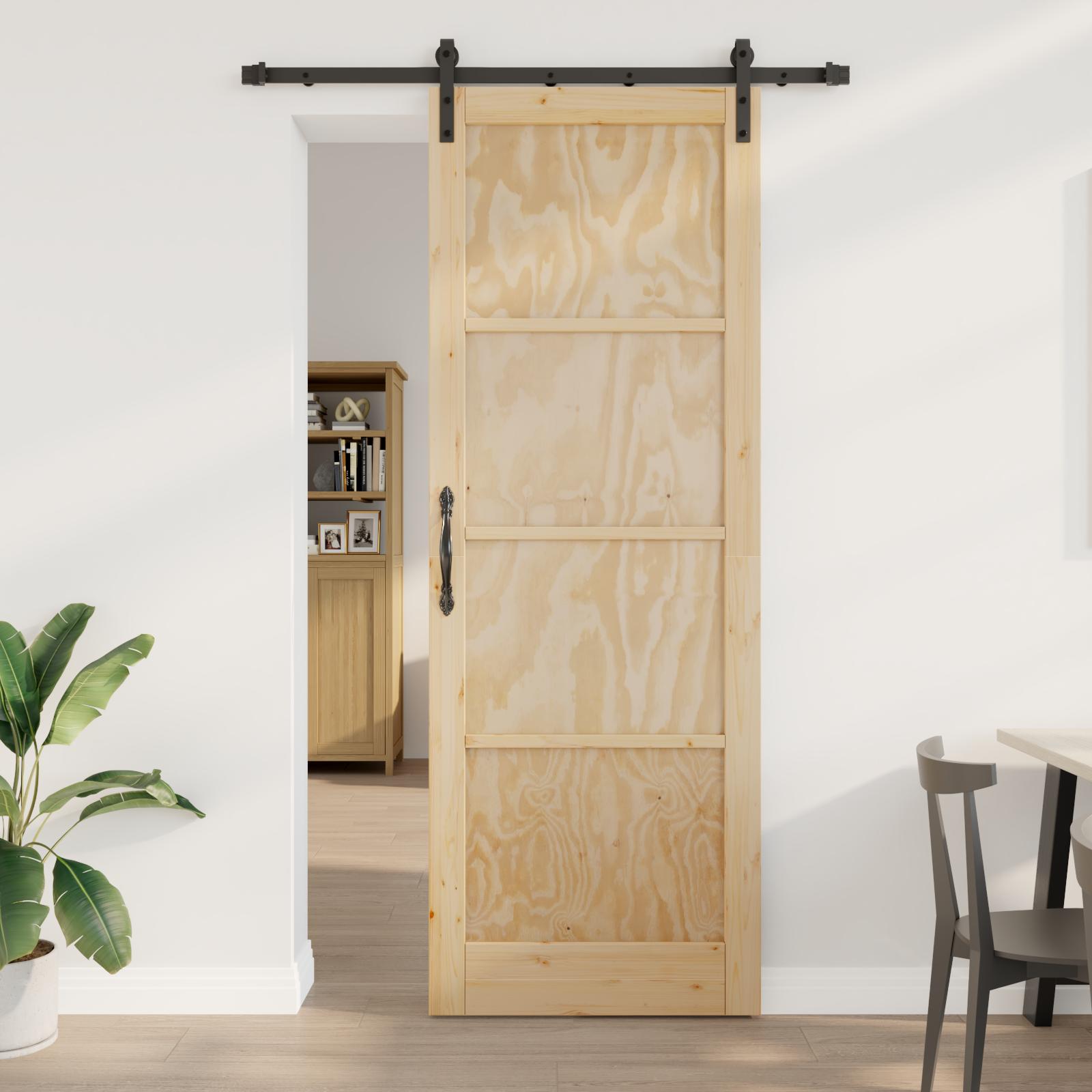 Glidende Dør med Hardware Sæt 83x232 cm Massivt Træ Fyr