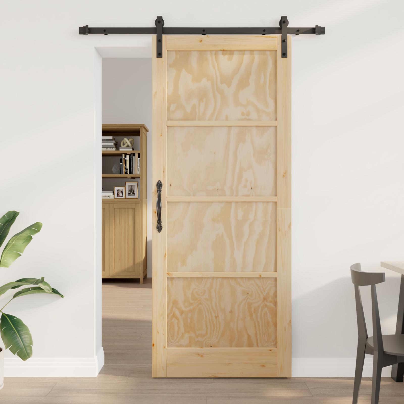 Skydedør med hardware sæt 86x211 cm Solidt træ fyr