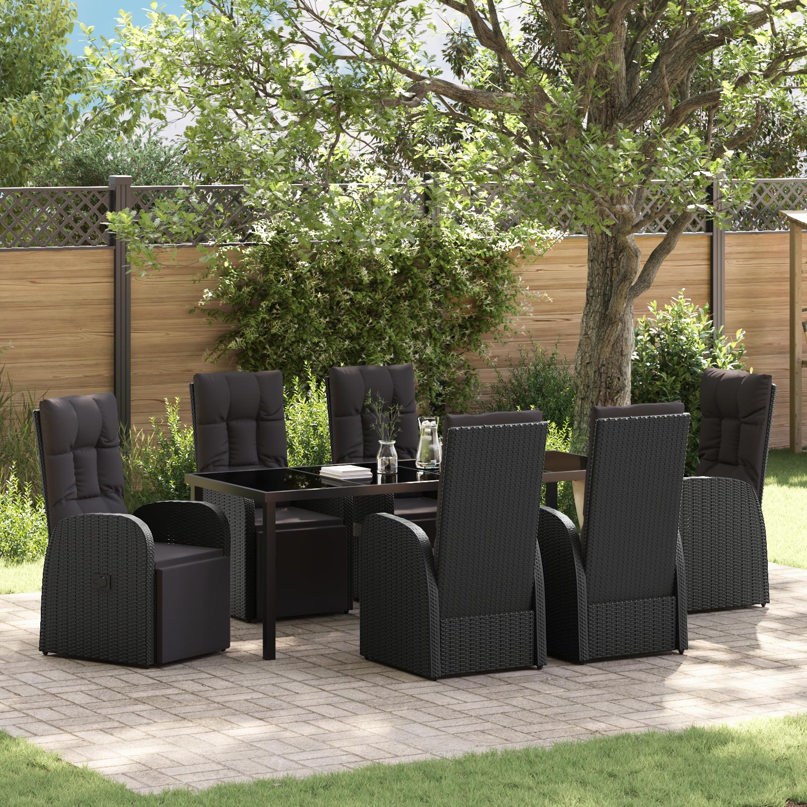 Have Spisebordssæt med pude 7 stk Sort polyrattan billede