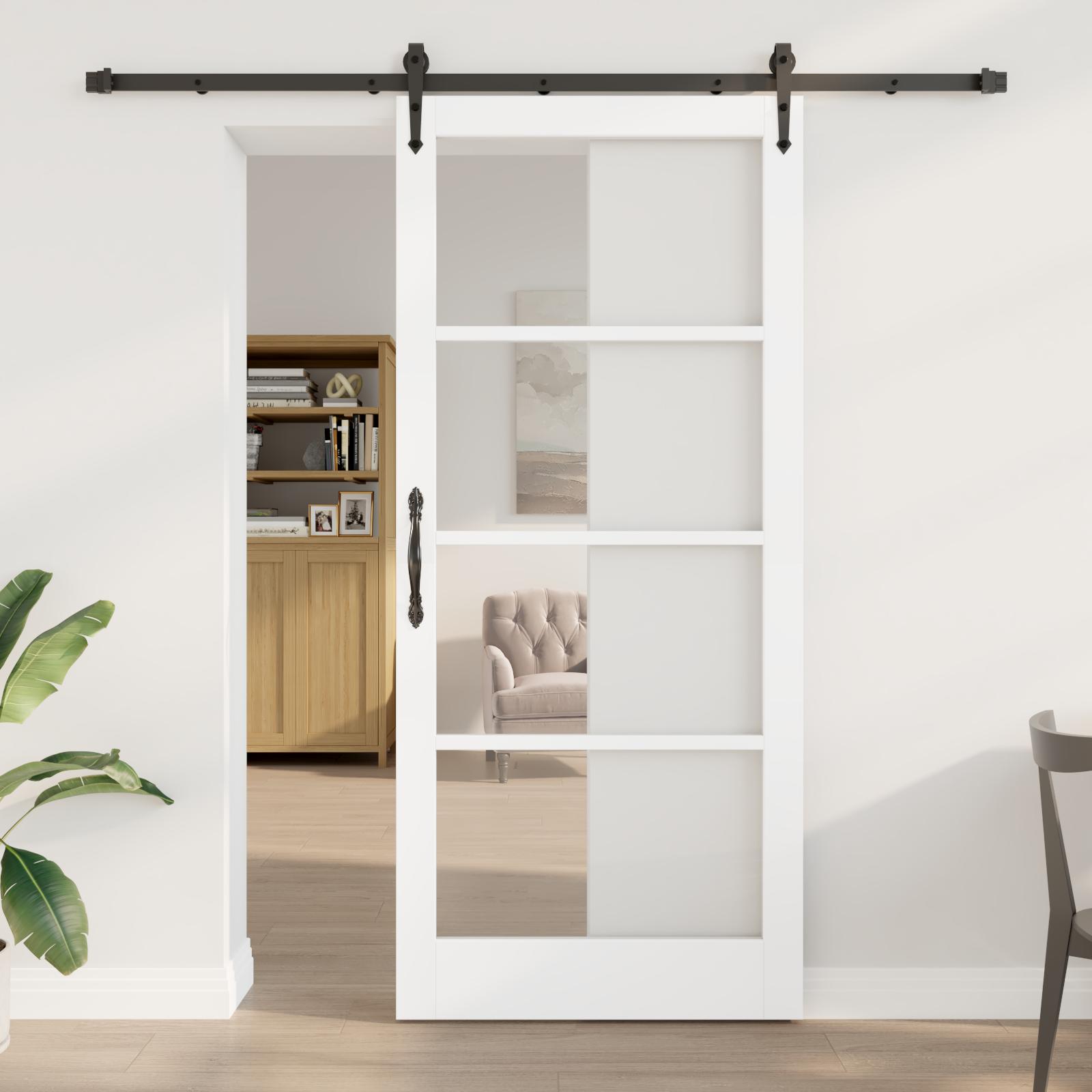 Skydedør ORKDAL - hvid 93 × 211 cm i massivt fyrretræ og glas billede