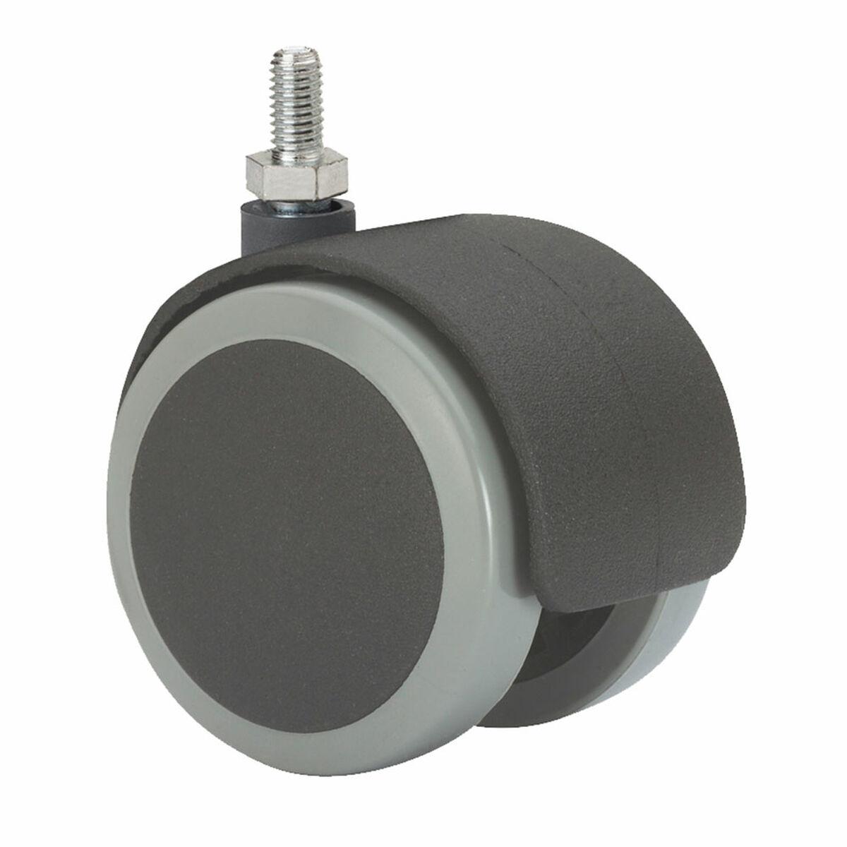 Ruedas Alex møbelhjul drejelig - sort/grå, nylon/PU, Ø 5 cm, gevind 10 × 15 mm, 50 kg