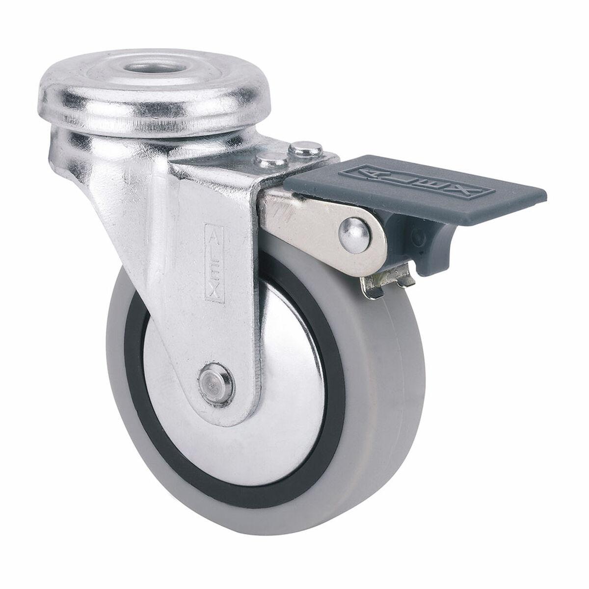Ruedas Alex møbelhjul, grå gummi/poliamix, Ø 4 cm, drejelig med bremse, 17 kg