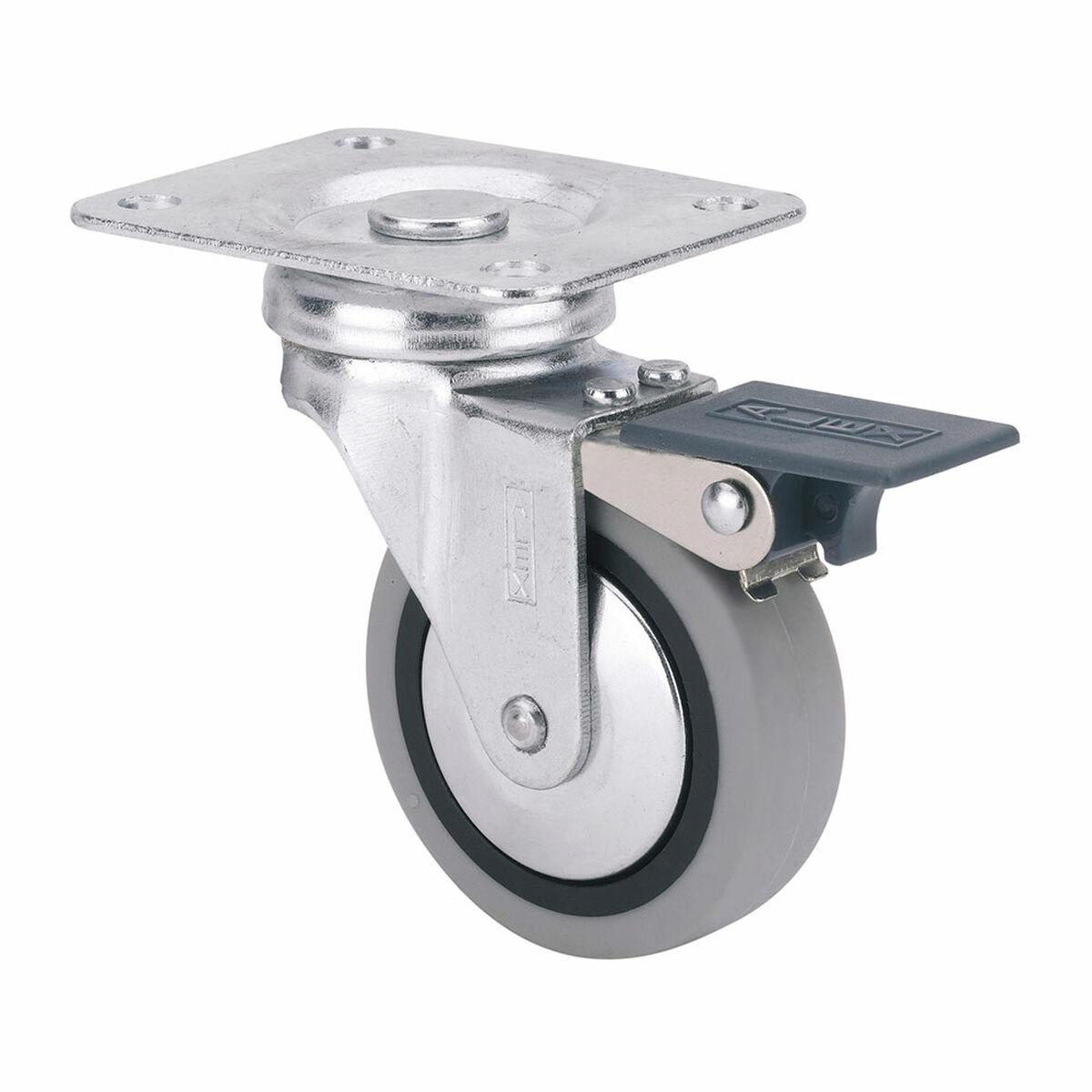 Ruedas Alex drejeligt møbelhjul med bremse - gråt gummi/poliamix Ø 4 cm, 17 kg