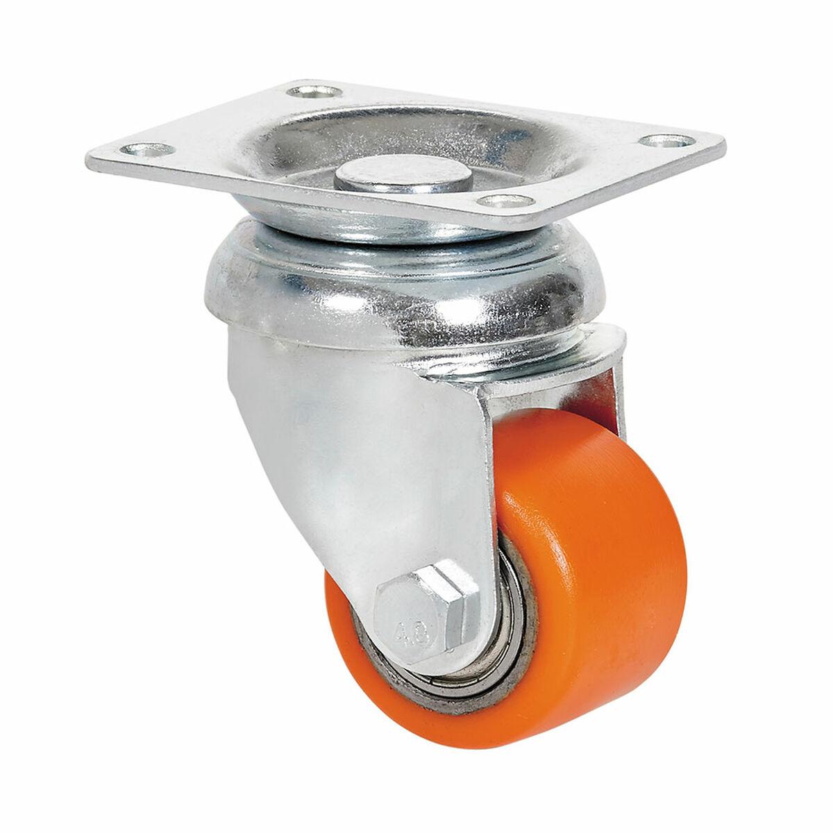 Ruedas Alex møbelhjul, drejelig - metal/PU, Ø 3,5 cm, 100 kg, orange