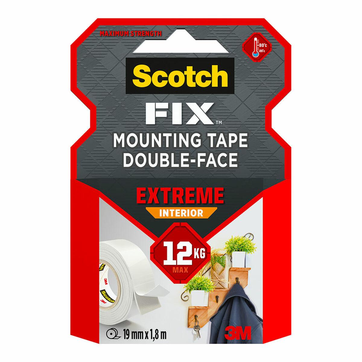 Scotch dobbeltsidet monteringstape Extreme, 19 mm x 1,8 m, hvid