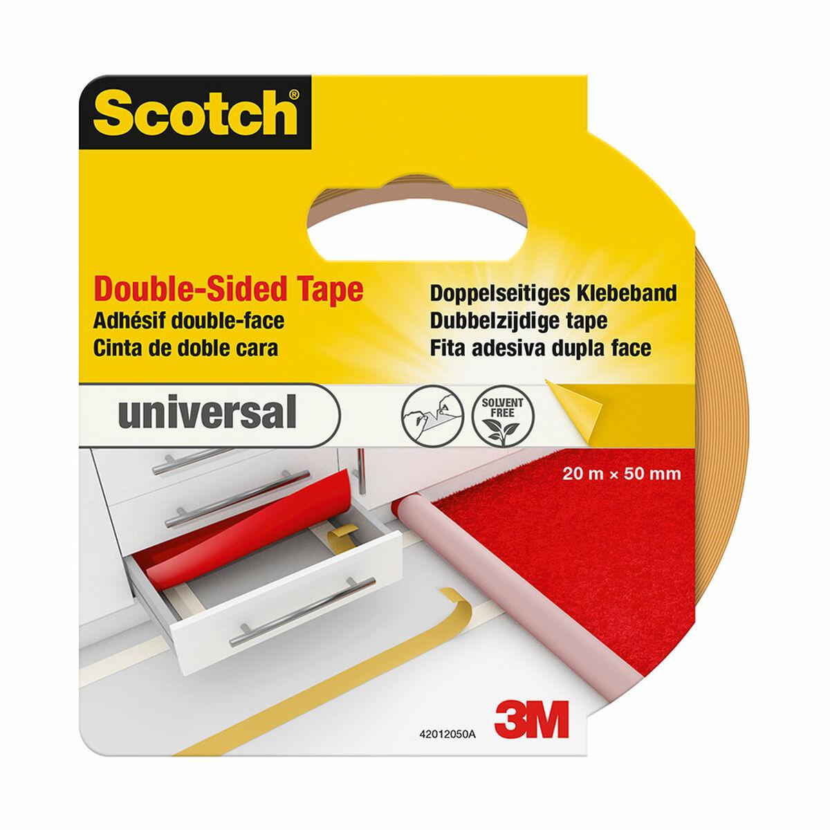 Scotch dobbeltsidet tape - 20 m × 50 mm, hvid