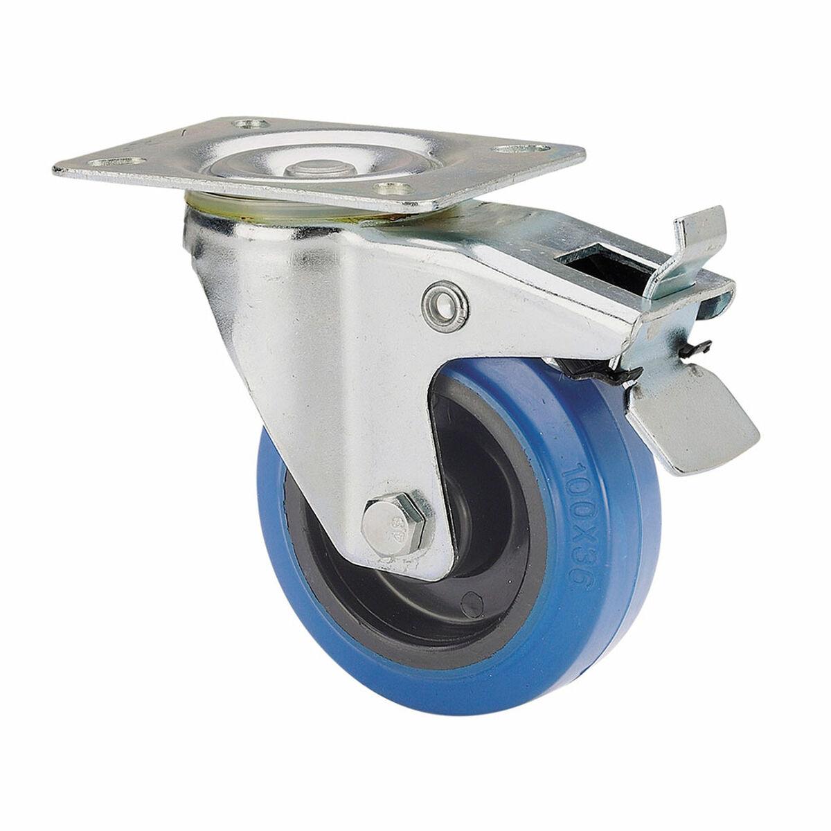 Ruedas Alex møbelhjul - blå gummi, drejelig Ø 10 cm, 100 kg