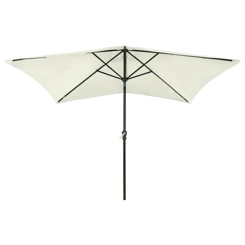 Parasol med stålstang og LED-lys 2x3 m sandfarvet