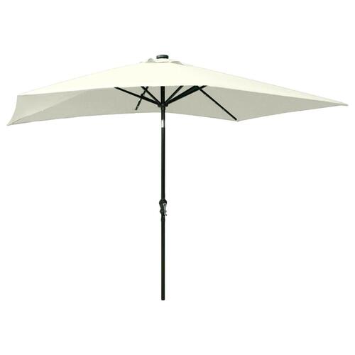 Parasol med stålstang og LED-lys 2x3 m sandfarvet