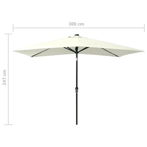 Parasol med stålstang og LED-lys 2x3 m sandfarvet