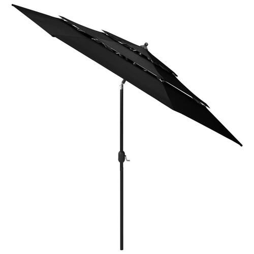 Parasol med aluminiumsstang i 3 niveauer 3 m sort