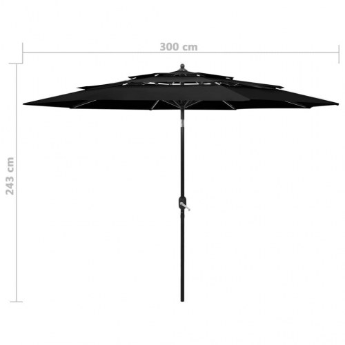 Parasol med aluminiumsstang - 3 niveauer, Ø300 cm, sort