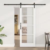 Glidende Dør med Hardware Sæt "ORKDAL" Hvid Solid Træ & Glas, Indvendig Dør med Glas "ORKDAL" Hvid 73,5x198,5x4 cm