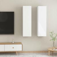 Tv-borde 2 stk. 30,5x30x110 cm konstrueret træ hvid højglans