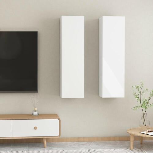 Tv-borde 2 stk. 30,5x30x110 cm konstrueret træ hvid højglans