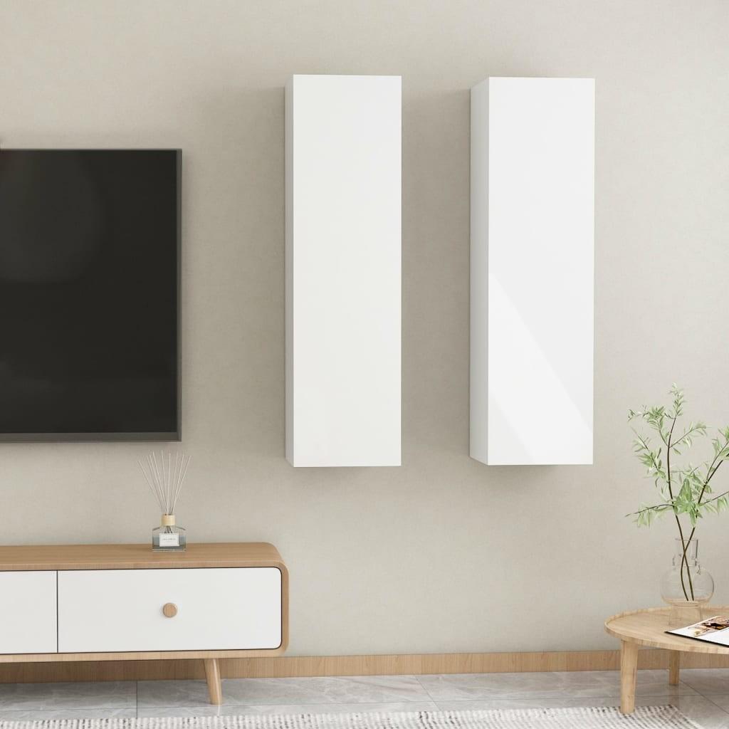 Tv-borde 2 stk. 30,5x30x110 cm konstrueret træ hvid højglans
