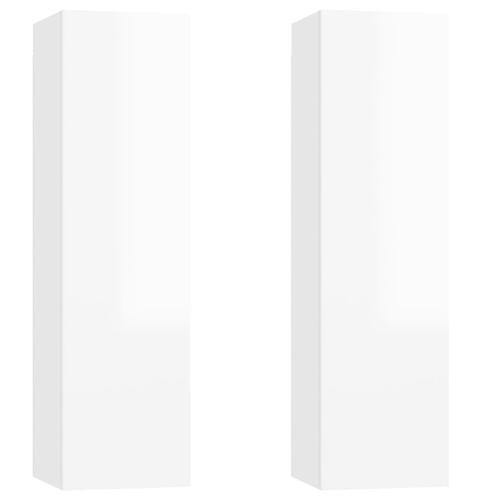 Tv-borde 2 stk. 30,5x30x110 cm konstrueret træ hvid højglans