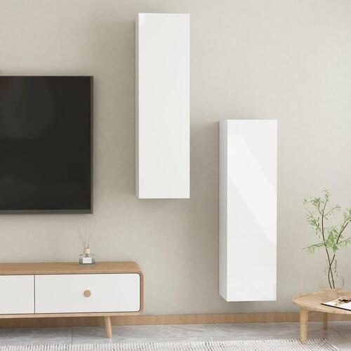 Tv-borde 2 stk. 30,5x30x110 cm konstrueret træ hvid højglans