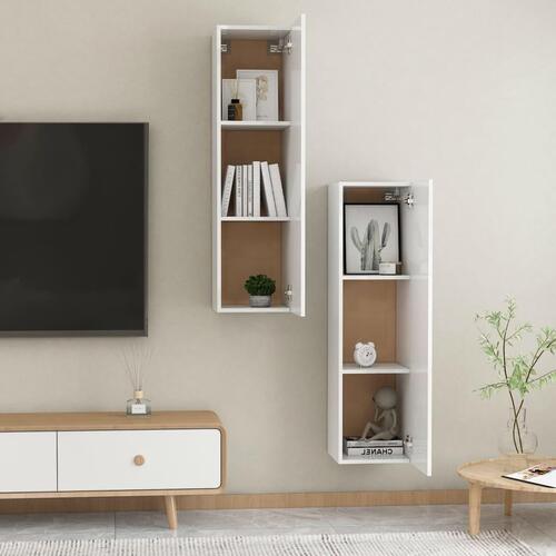 Tv-borde 2 stk. 30,5x30x110 cm konstrueret træ hvid højglans