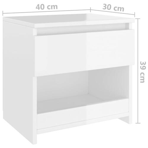 Sengebord 40x30x39 cm spånplade hvid højglans