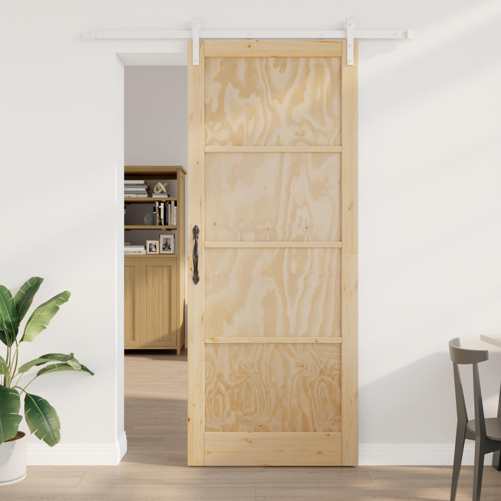 Glidende dør med beslag 93x232 cm solid fyrretræ, indendørs dør 'ORKDAL'93x232x4 cm solid fyrretræ
