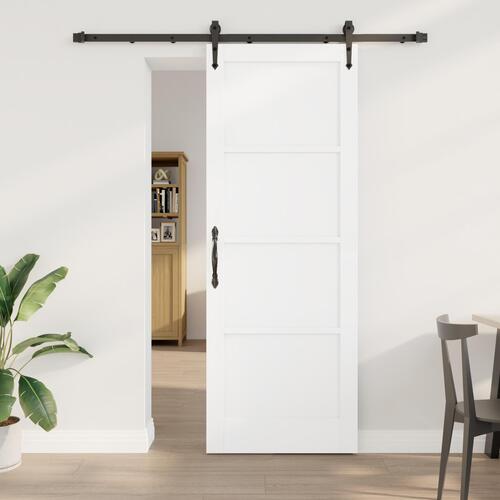 Skydedør med Hardware Sæt Hvid 78x211 cm Massiv Træ Fyr, Indvendig Dør 'ORKDAL'Hvid 78x211x4 cm Massiv Træ Fyr