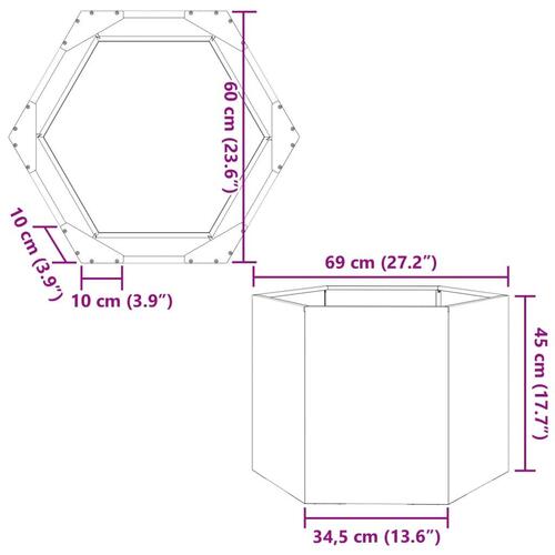 Plantekasse 69x60x45 cm sekskantet stål hvid (OUTLET A+)