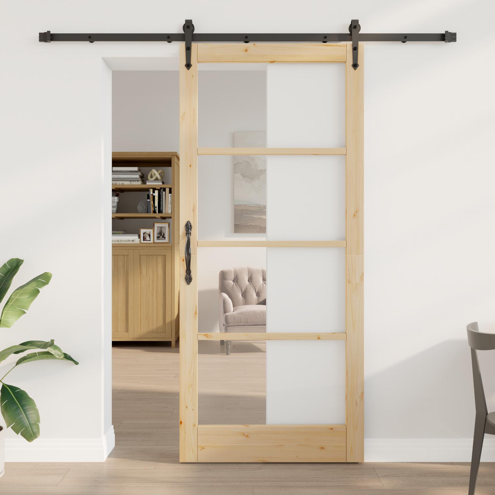 Skydedør ORKDAL naturfarvet 93 × 211 cm i fyrretræ og glas billede