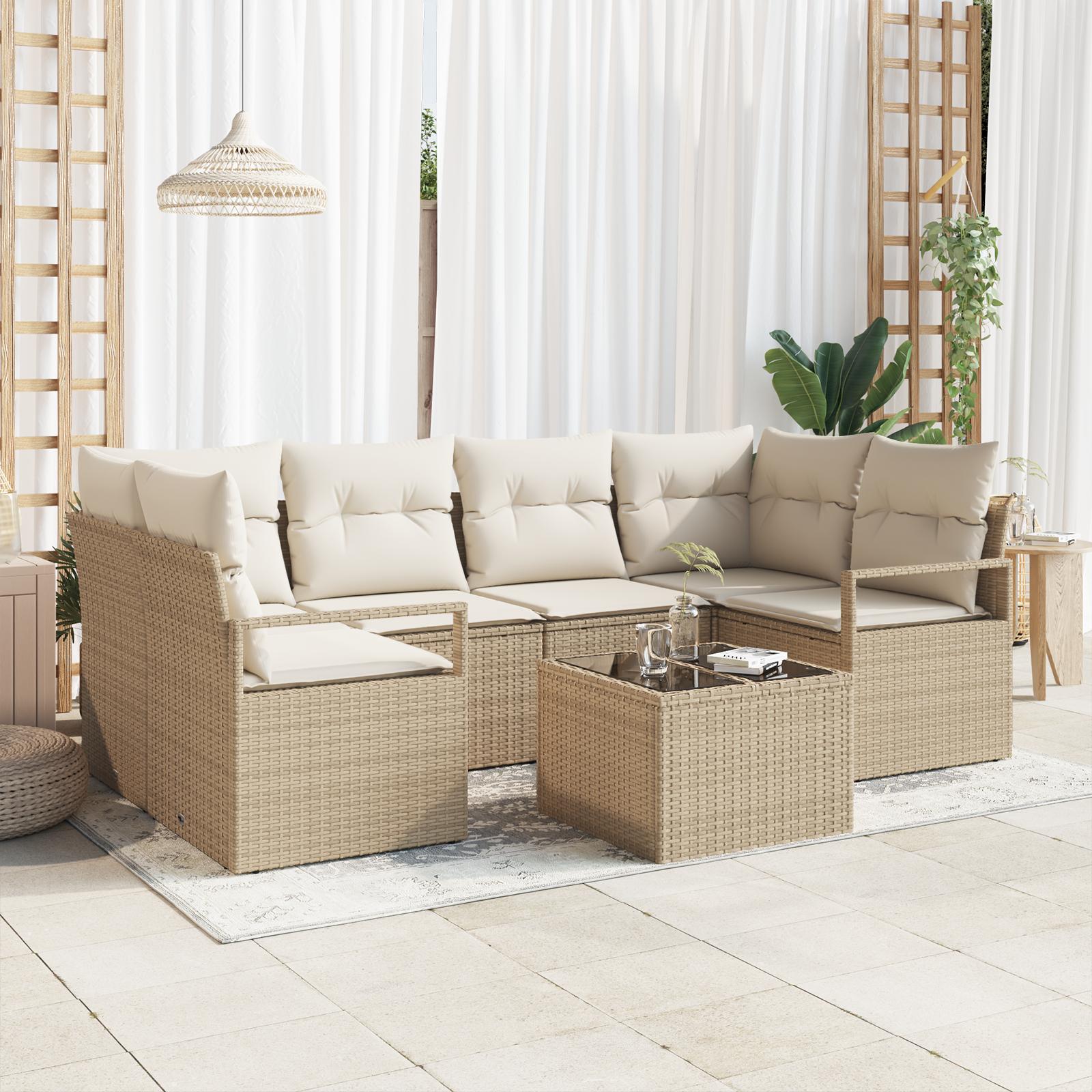 Havesofa Sæt med pude 7 stk Beige og creme 55 x 55 x 37 cm billede