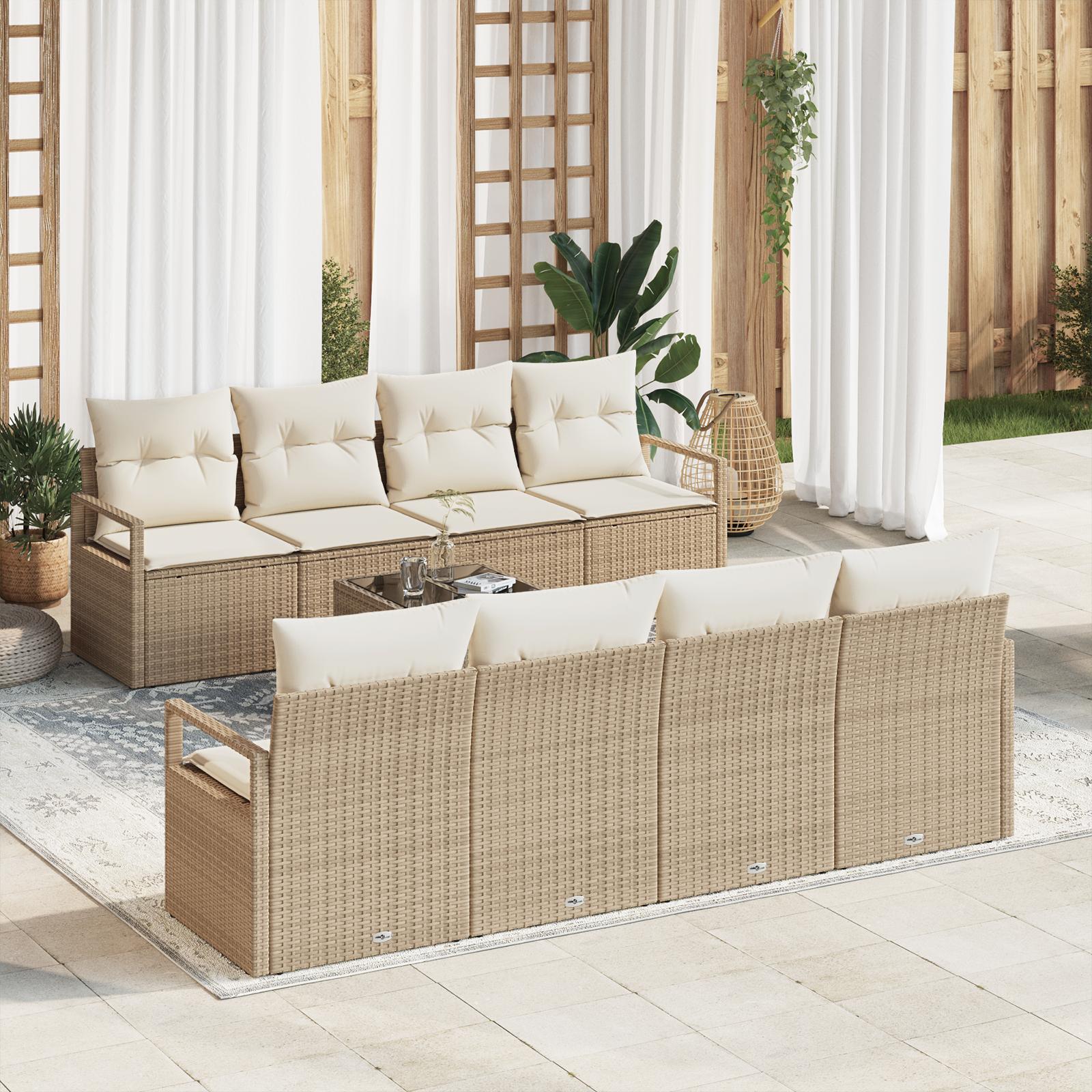 9 Piece Garden Sofa Set med Puder Beige Poly Rattan