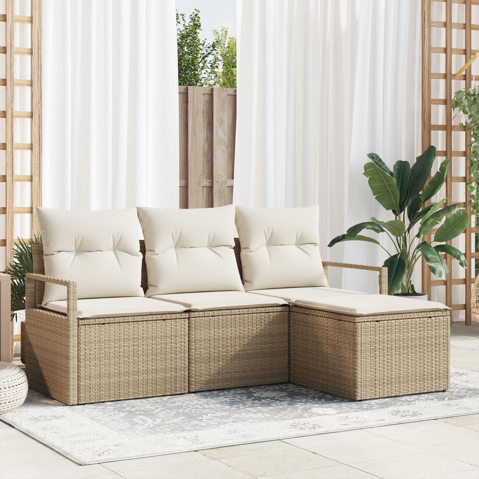 4-delt Have Sofa Sæt med Puder Beige Poly Rattan