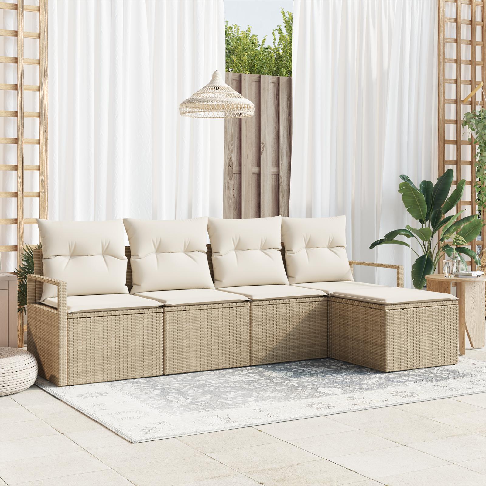 5 Delt Have Sofa Sæt med Puder Beige Poly Rattan